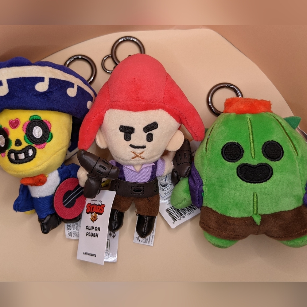 Trio of BRAWL STARS Clip on Plush keychain, backpack, or purse ch…